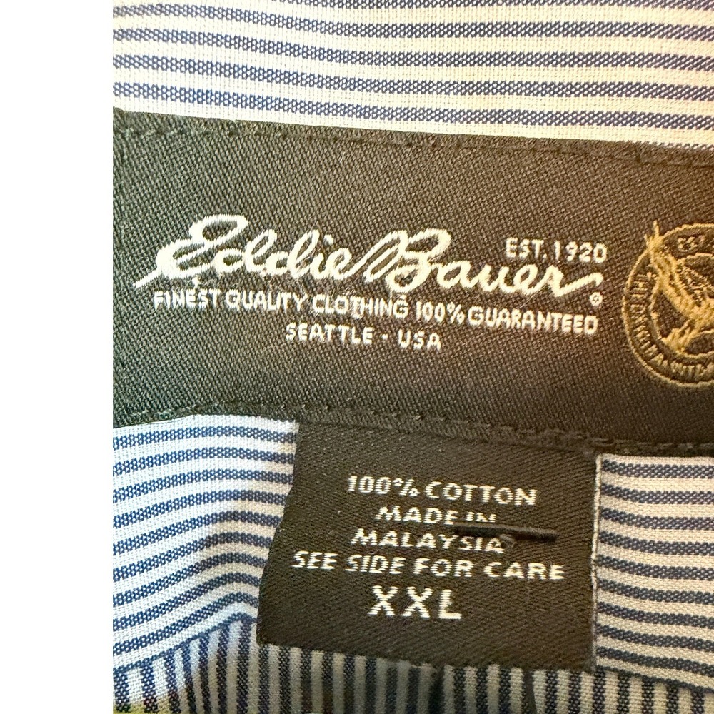 Eddie Bauer Mens Blue White Striped Shirt Wrinkle Resistant Relaxed Fit XL - Picture 2 of 4